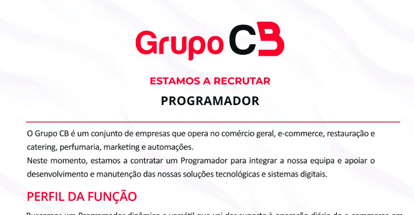 Vaga de Programador em Maputo – Grupo CB está a recrutar